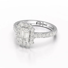 1.5 CT Lab Diamond Emerald Cut Halo Ring Jama Jewels