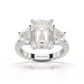 7.49 CT Three Stone Emerald Cut Lab Diamond Ring