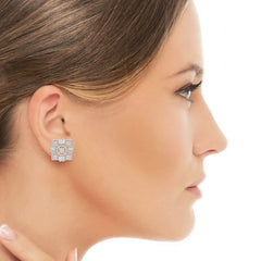 9.25 CT Baguette and Princess Cut Lab Diamond Stud Earrings Jama Jewels