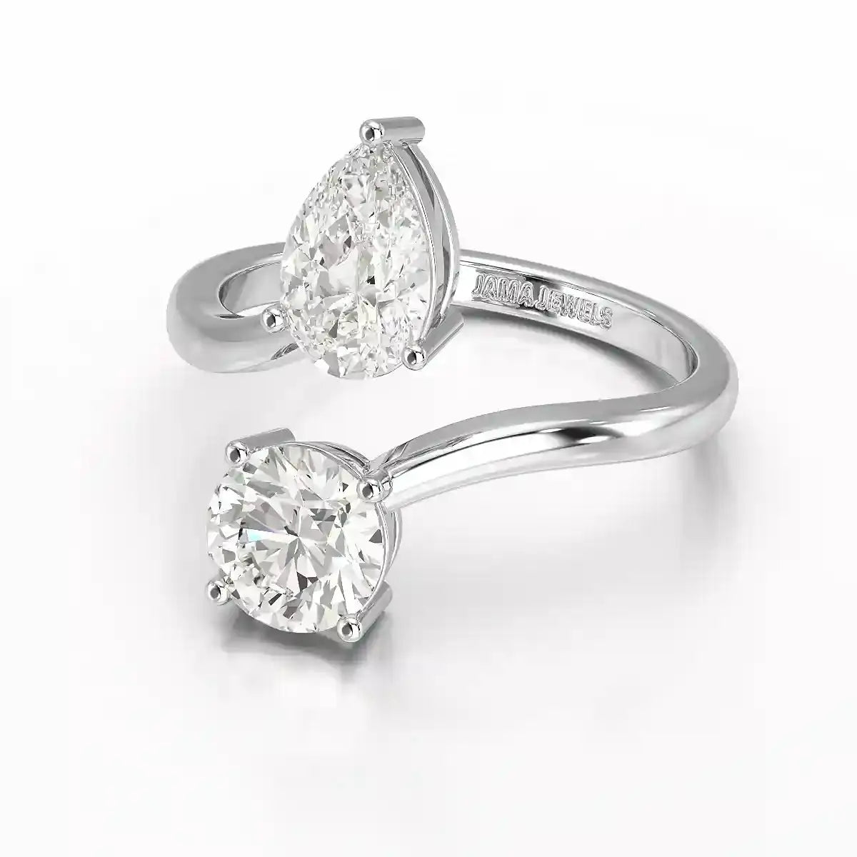 2 CT Pear and Round Cut Lab Diamond Ring Jama Jewels