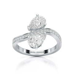 1.55 CT Two Stone Pear Cut Ring with Round Cut Side Diamonds Jama Jewels