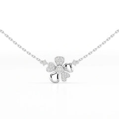 0.20 CT Flower Shape Lab Diamond Chain Pendant with Round Diamonds Jama Jewels