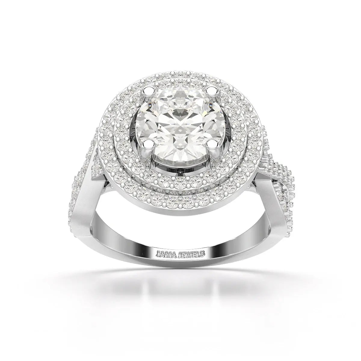 3 CT Round Cut Layered Halo Lab Diamond Ring Jama Jewels