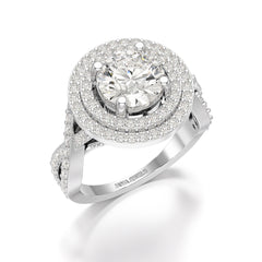 3 CT Round Cut Layered Halo Lab Diamond Ring