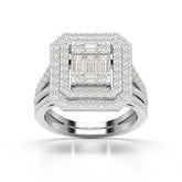 1.94 CT Baguette Cut Layered Halo Lab Diamond Ring