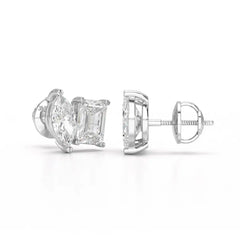 2.1 CT Emerald and Marquise Cut Lab Diamond Duo Stud Earring