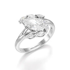 1.7 CT Pear Cut Lab Diamond Ring with Marquise Side Stones