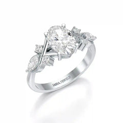 1.80 CT Oval Cut Sideways Ring with Marquise & Round Side Diamonds