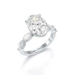 3.40 CT Oval Cut Ring with Marquise & Round Cut Side Diamonds