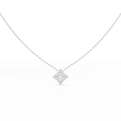 0.70 CT Princess Cut Halo Chain Pendant with Round Diamonds Jama Jewels