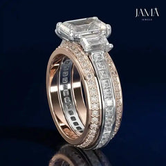 3 Stone Emerald Cut Two-Tone Lab Diamond Ring Jama Jewels