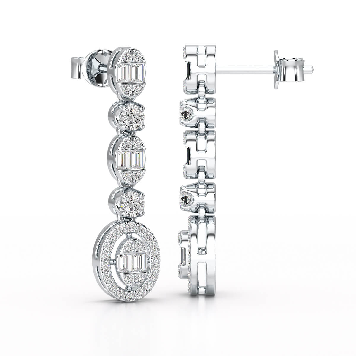 0.87 CT Baguette Cut White Gold Lab Diamond Earring