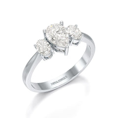 1.25 CT Three Stone Pear Oval Cut Lab Diamond Ring