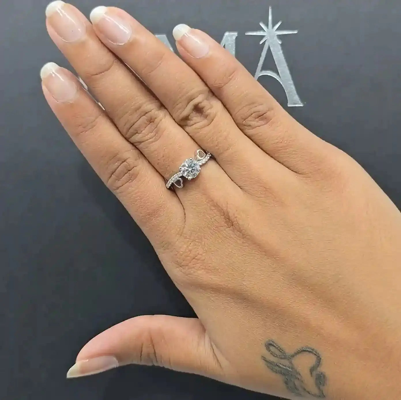 1.25 CT Round Cut Lab Diamond Ring With Heart Shape Motifs(Ready for Delivery) Jama Jewels
