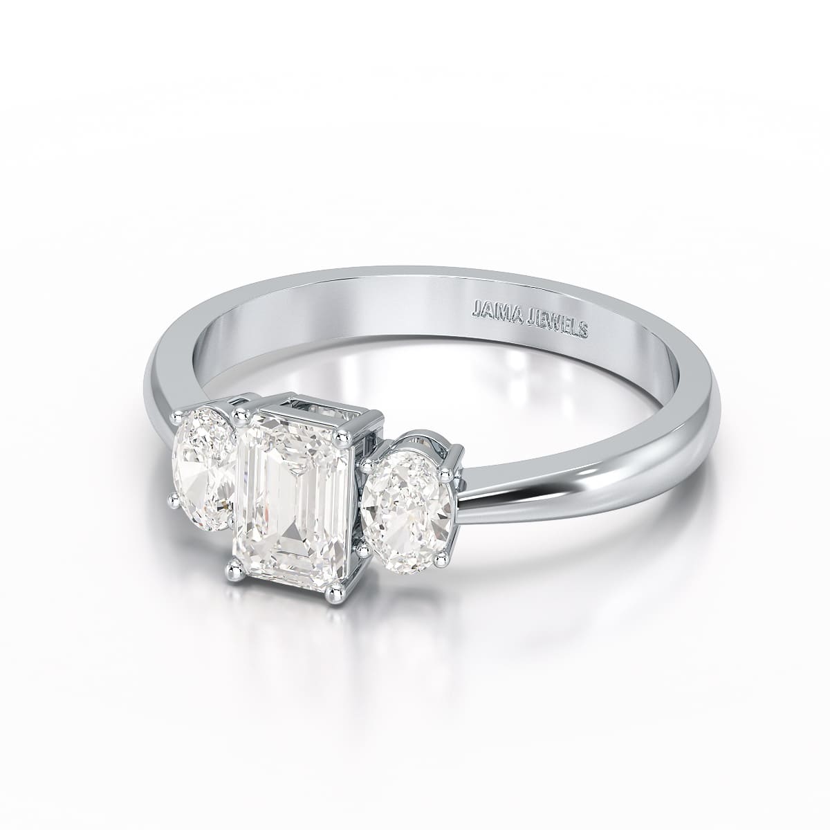 1.3 CT Three Stone Emerald Oval Cut Lab Diamond Ring