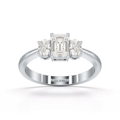 1.3 CT Three Stone Emerald Oval Cut Lab Diamond Ring