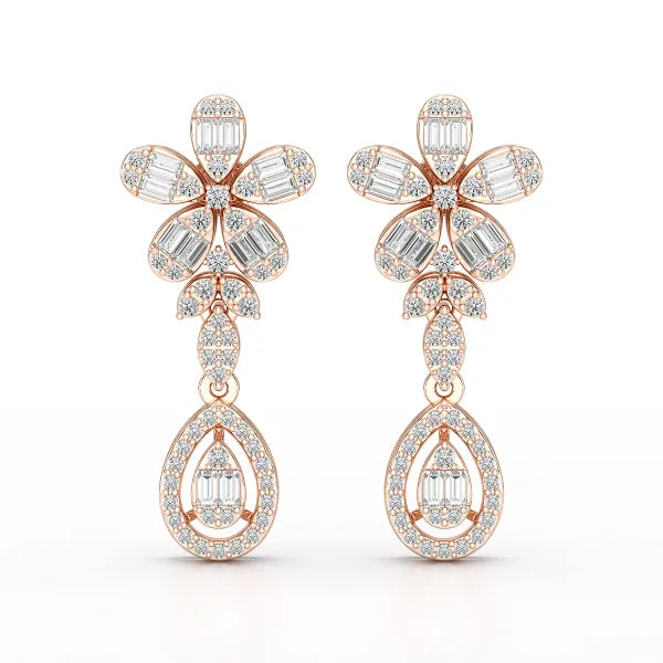 1.4 CT Baguette Cut Lab Diamond  Dangle Drop Earring