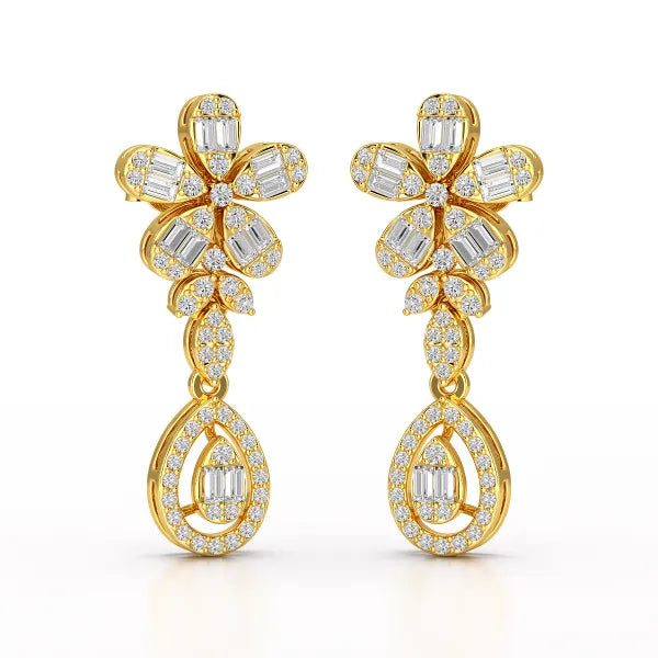 1.4 CT Baguette Cut Lab Diamond  Dangle Drop Earring