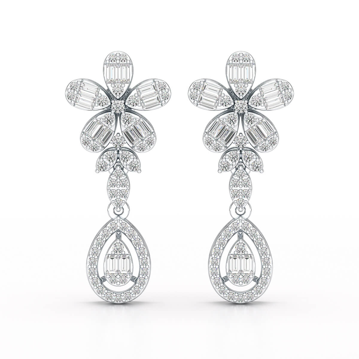 1.4 CT Baguette Cut Lab Diamond  Dangle Drop Earring