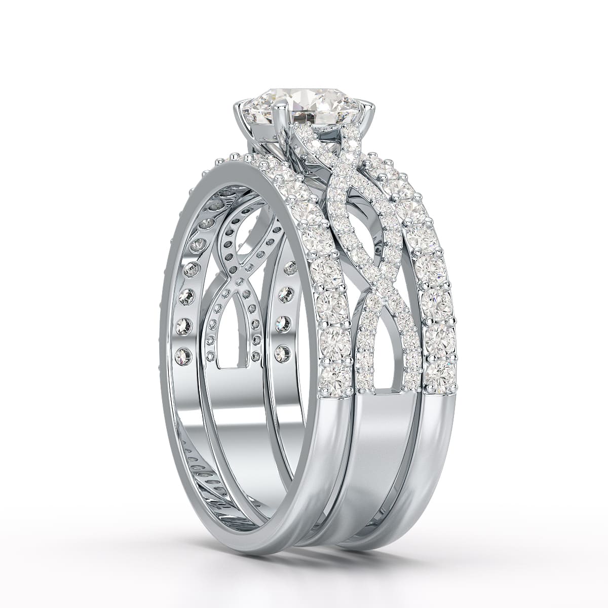 2.12 CT Lab Diamond Halo Triple Row Engagement Ring