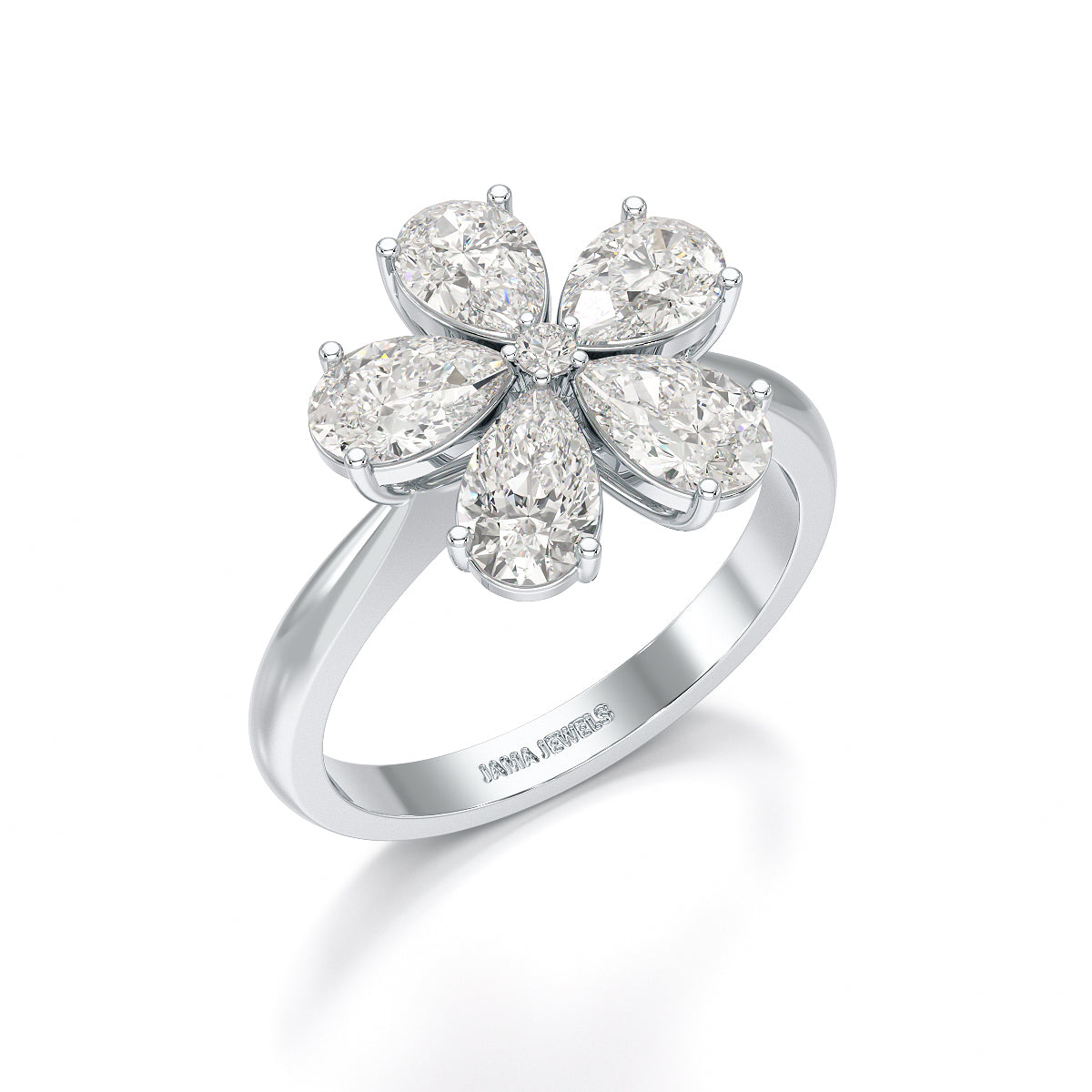 2.4 CT Pear Cut Lab Diamond Flower Shape Ring