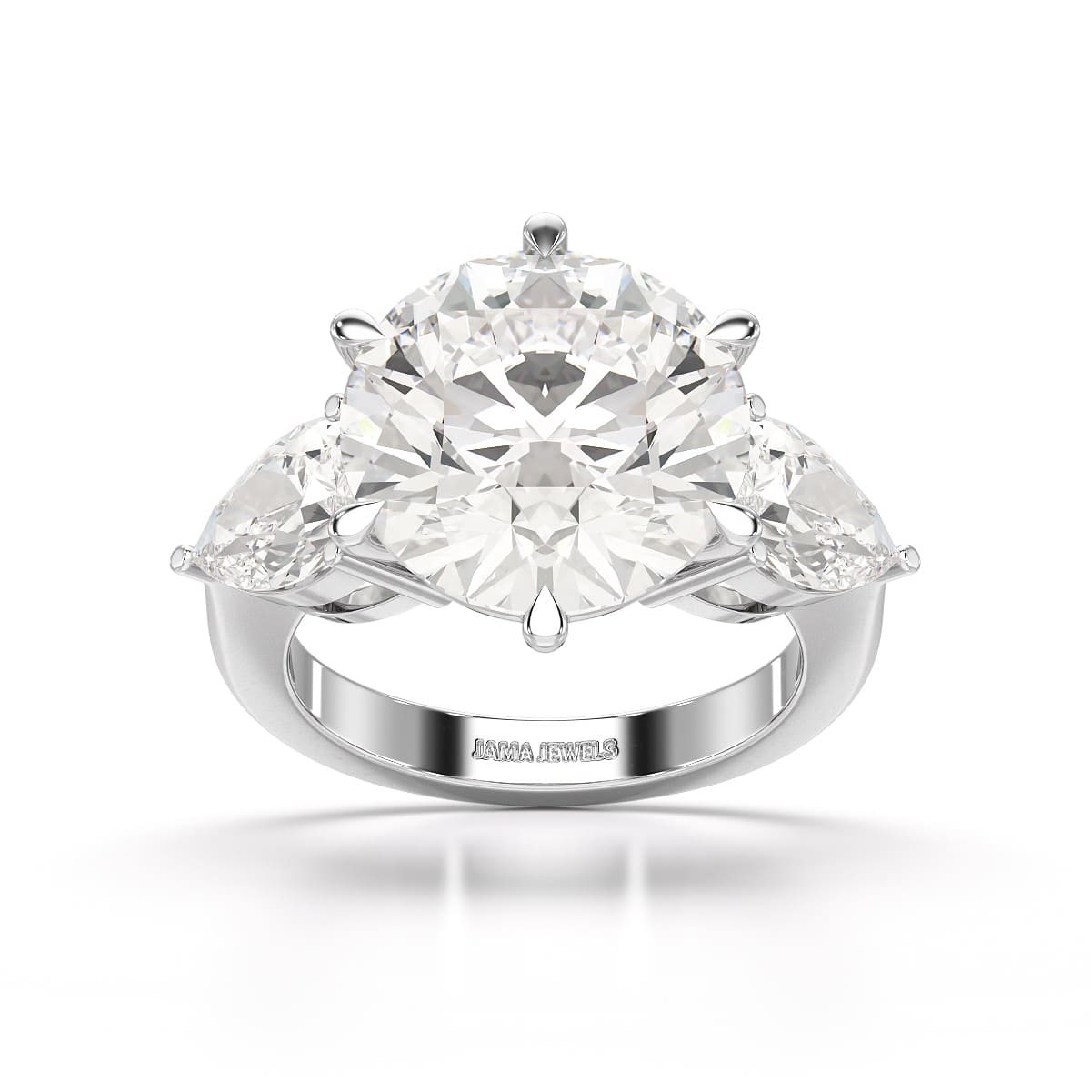 9.13 CT Lab Diamond Round and Pear Cut Three Stone Ring