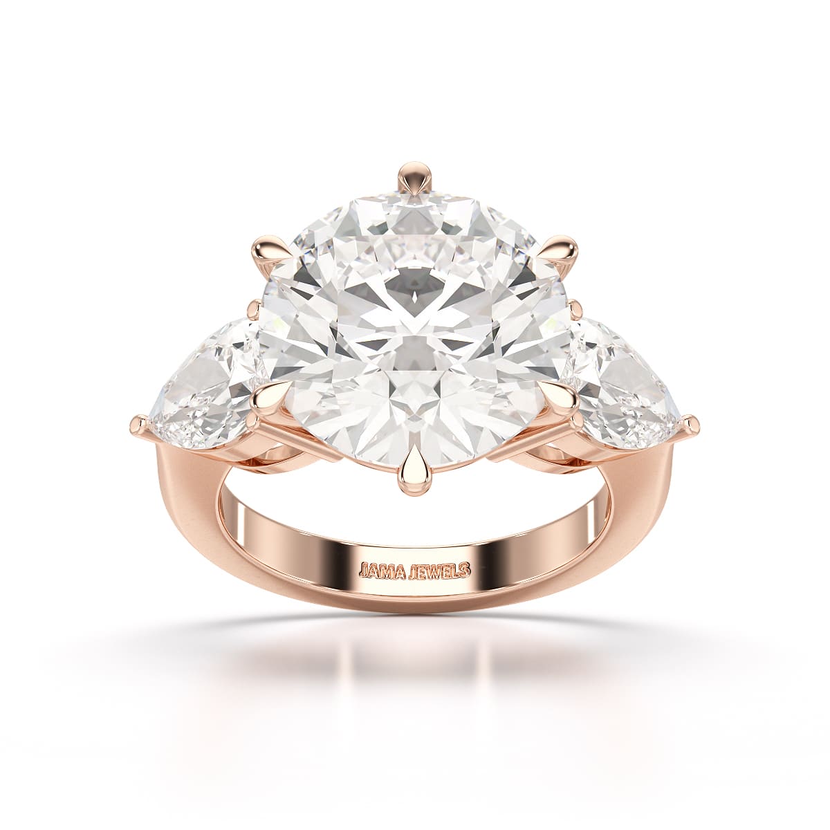 9.13 CT Lab Diamond Round and Pear Cut Three Stone Ring
