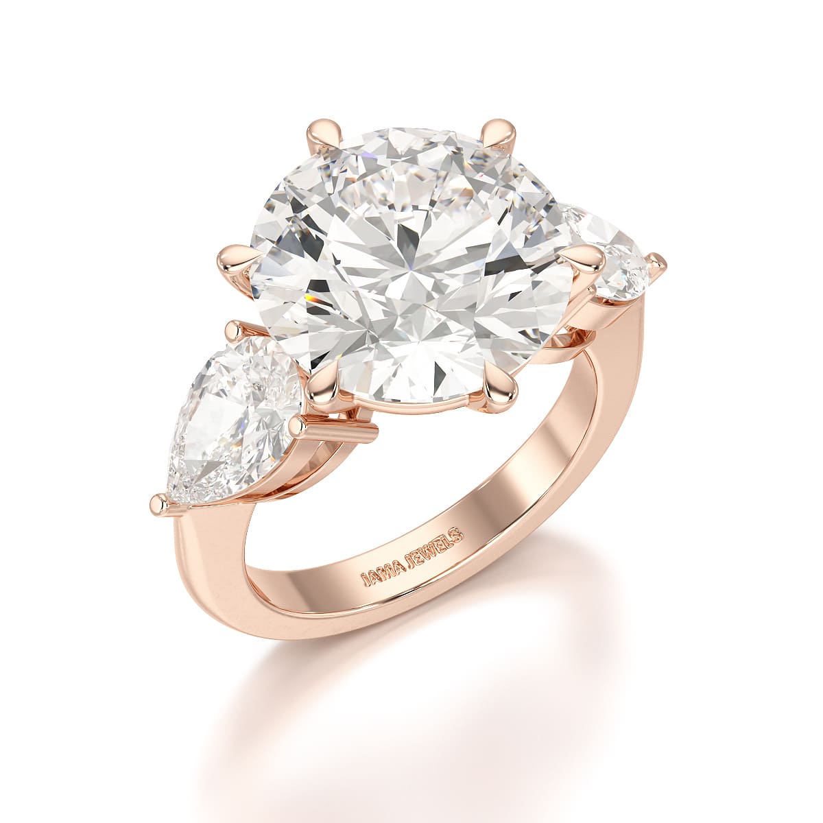 9.13 CT Lab Diamond Round and Pear Cut Three Stone Ring