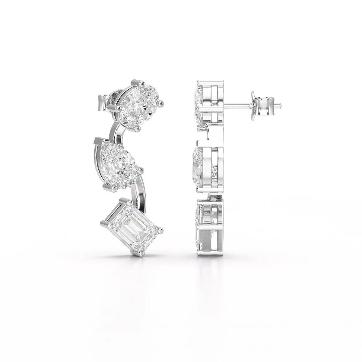 3.45 CT Lab Diamond Multi-Shape Three Stone Earrings