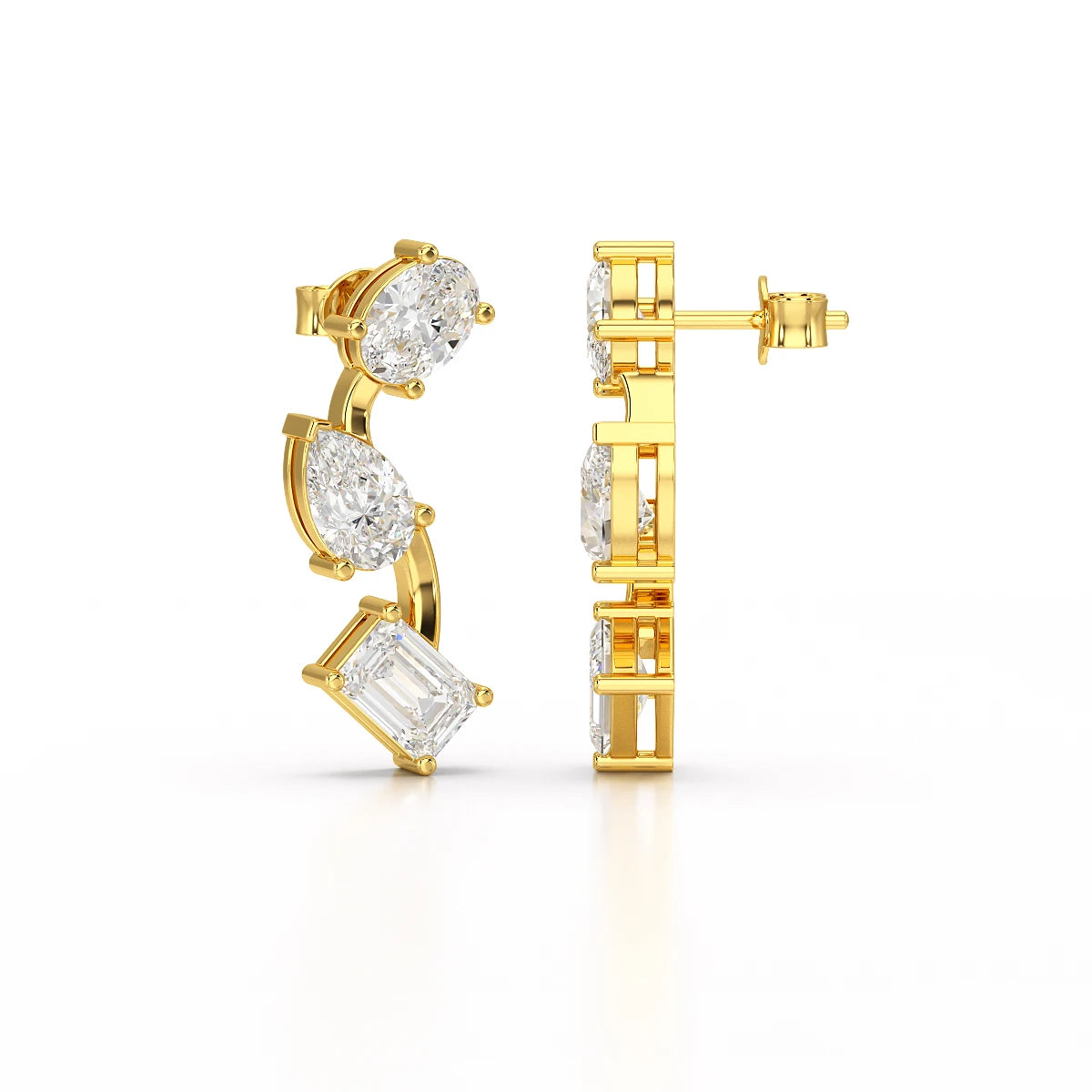 3.45 CT Lab Diamond Multi-Shape Three Stone Earrings