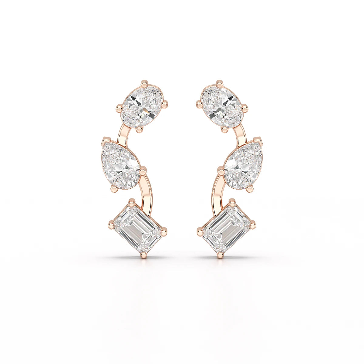 3.45 CT Lab Diamond Multi-Shape Three Stone Earrings