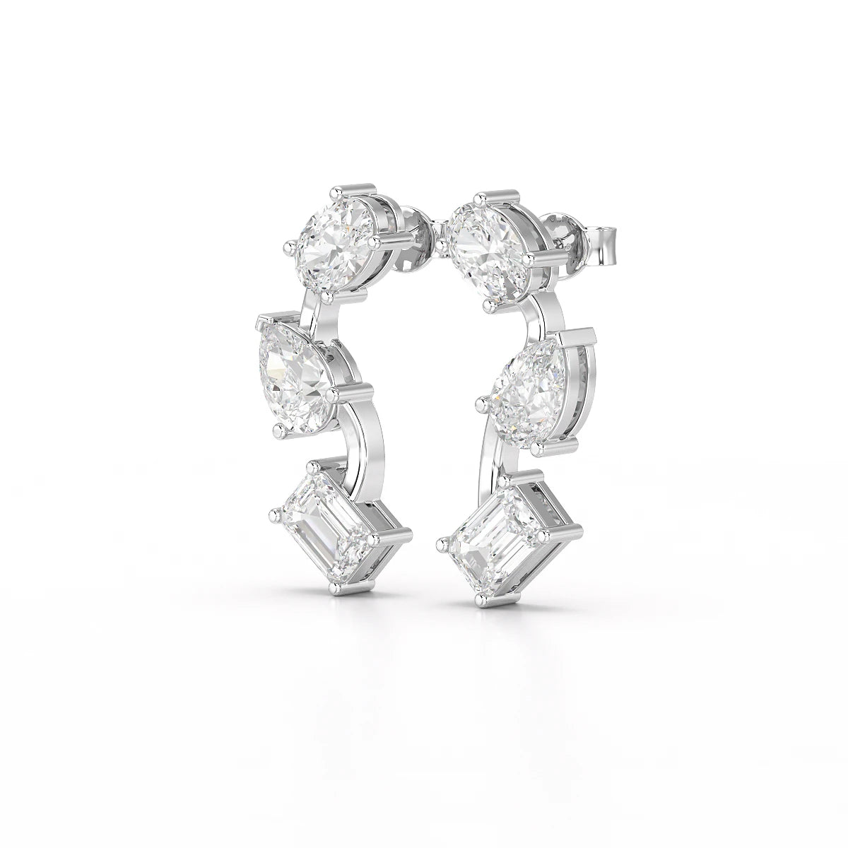 3.45 CT Lab Diamond Multi-Shape Three Stone Earrings