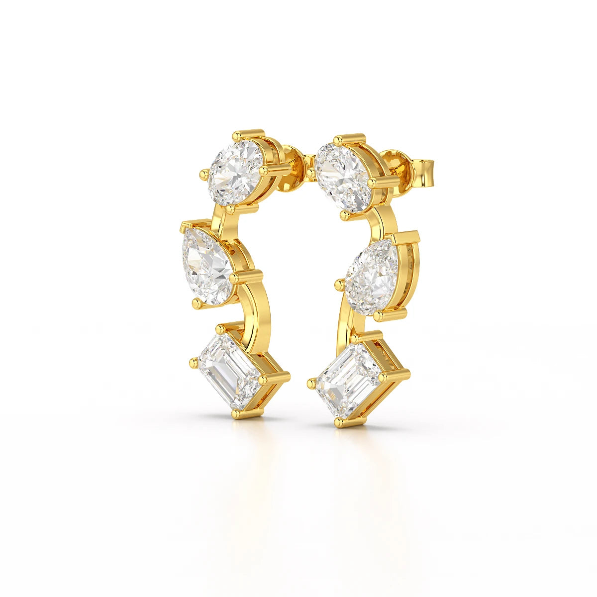 3.45 CT Lab Diamond Multi-Shape Three Stone Earrings