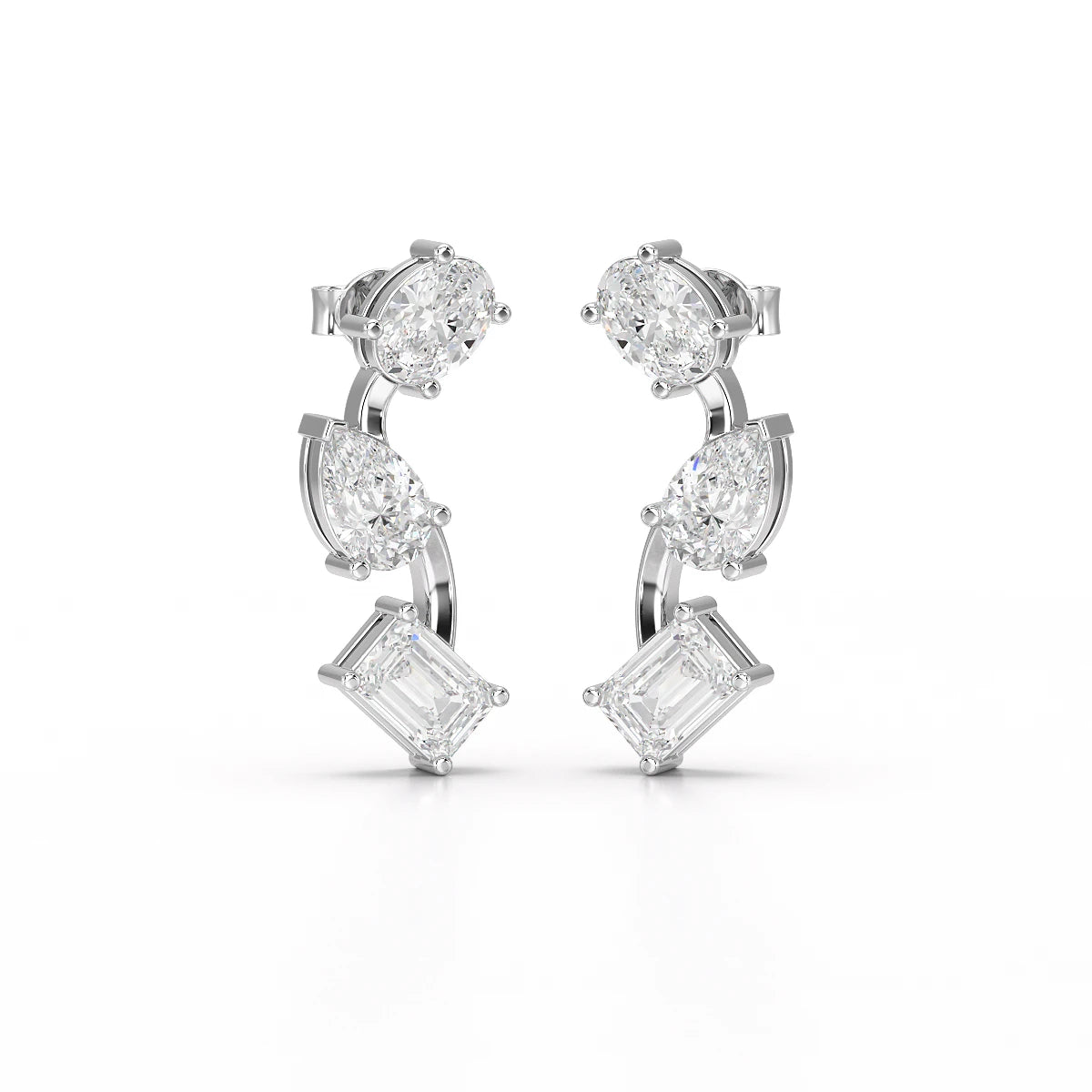 3.45 CT Lab Diamond Multi-Shape Three Stone Earrings