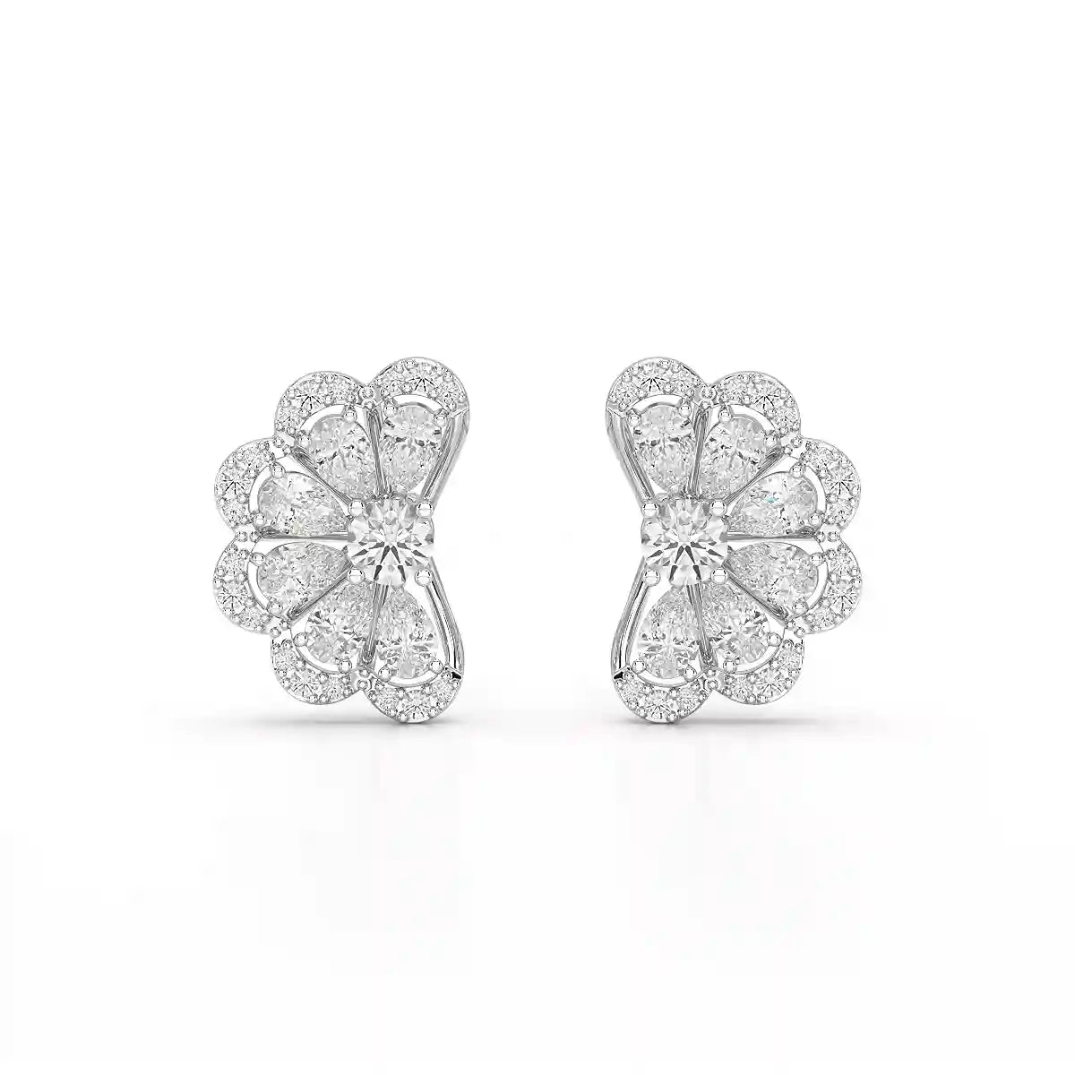 0.95 CT Flower Shape Stud Earring with Pear & Round cut Lab Diamonds