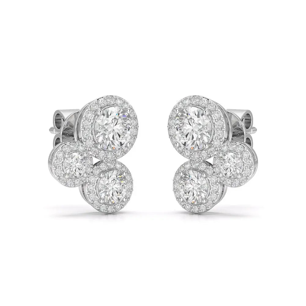 2.30 CT Trio Halo Round Cut Diamond Stud Earrings Jama Jewels