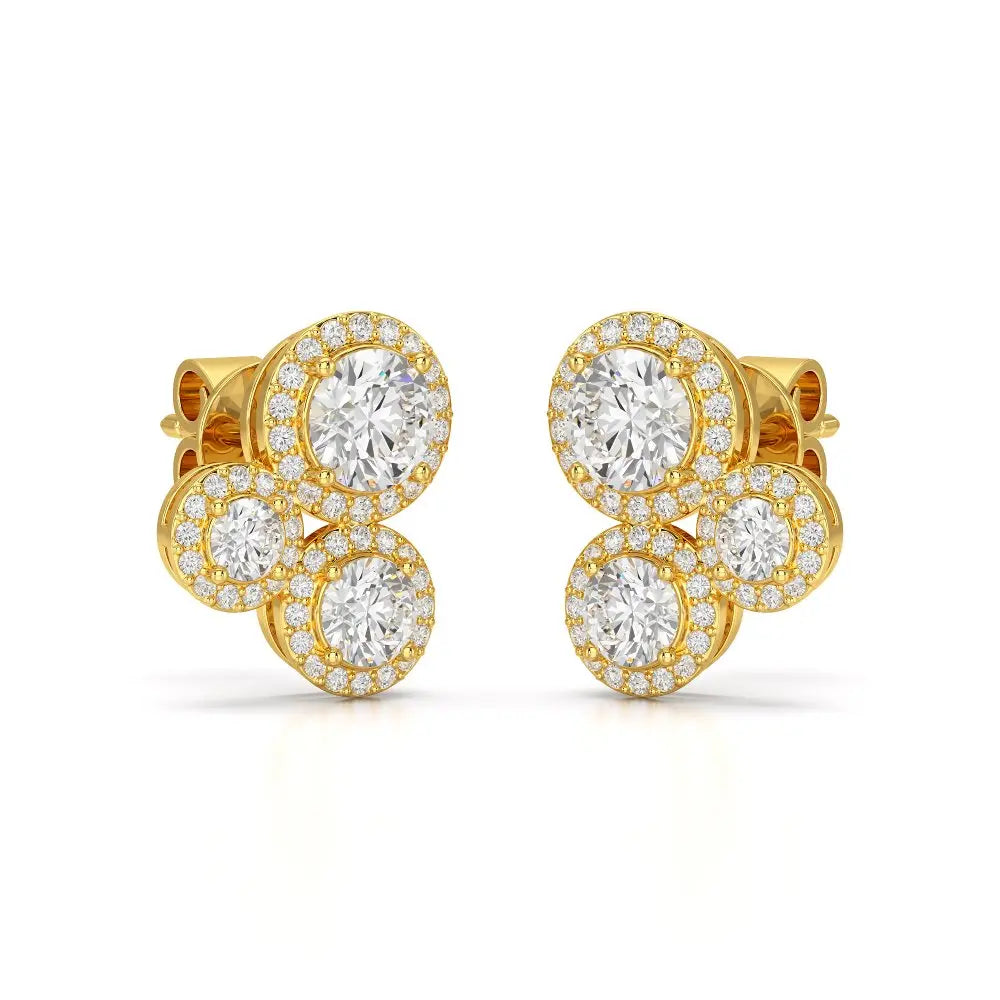2.30 CT Trio Halo Round Cut Diamond Stud Earrings Jama Jewels