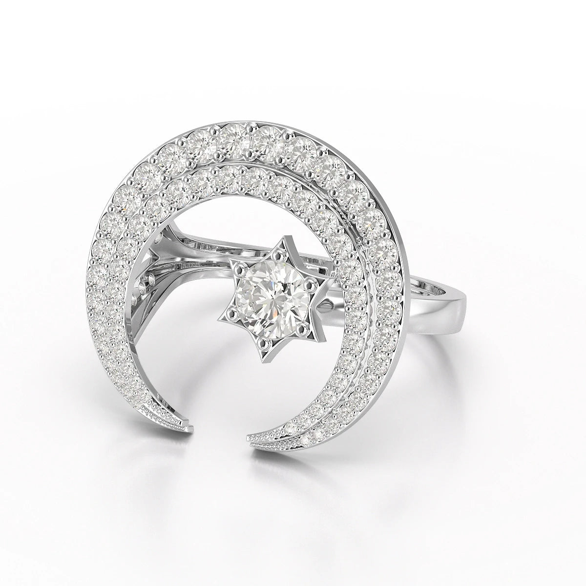 5.63 CT Crescent Moon and Star Shape Lab Diamond Ring