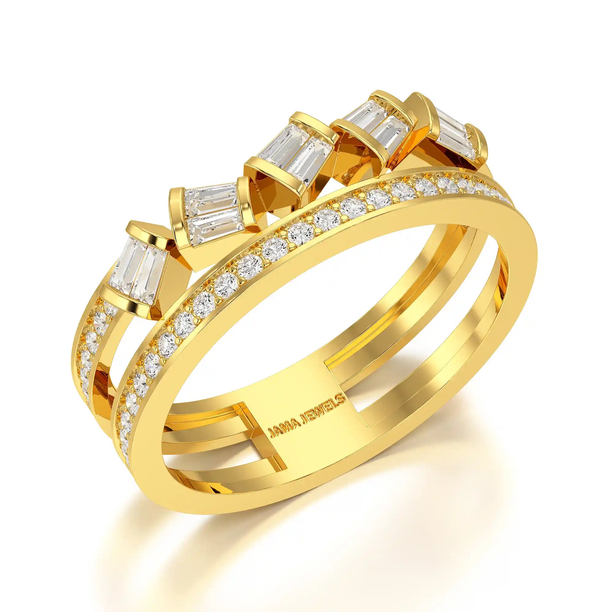 0.50 CT Two Row Ring with Round and Taper Cut Diamonds