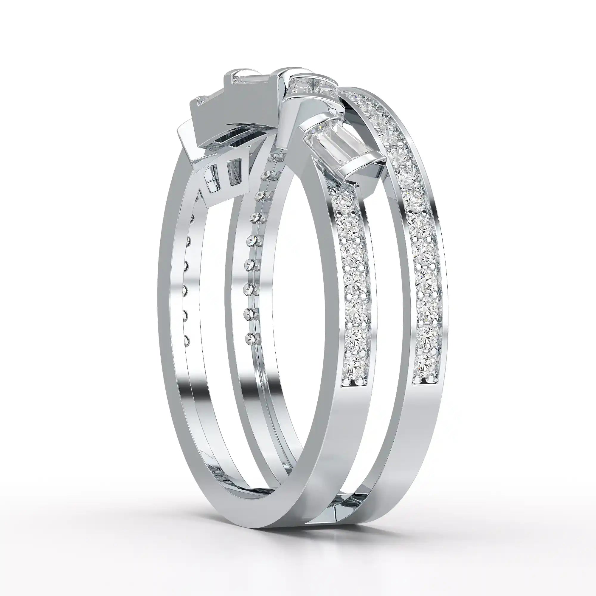 0.50 CT Two Row Ring with Round and Taper Cut Diamonds