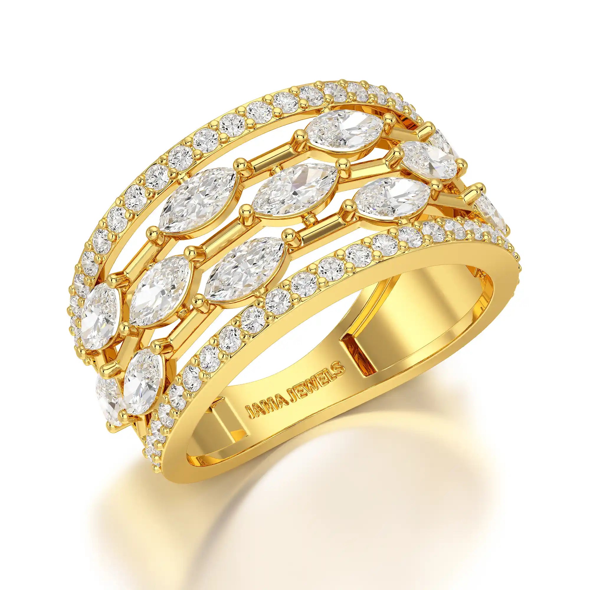 1.75 CT Five Row Ring with Marquise & Round Diamonds