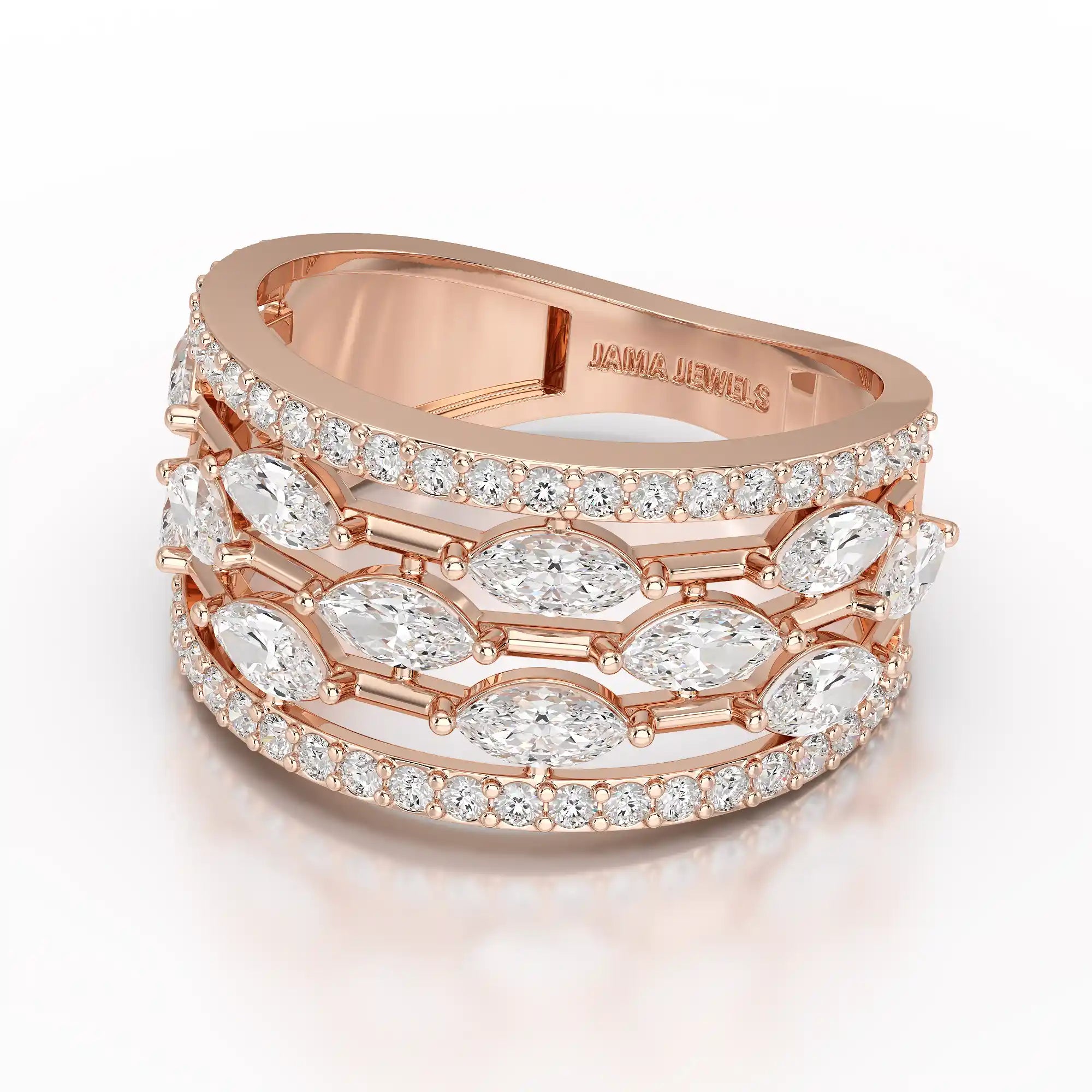 1.75 CT Five Row Ring with Marquise & Round Diamonds