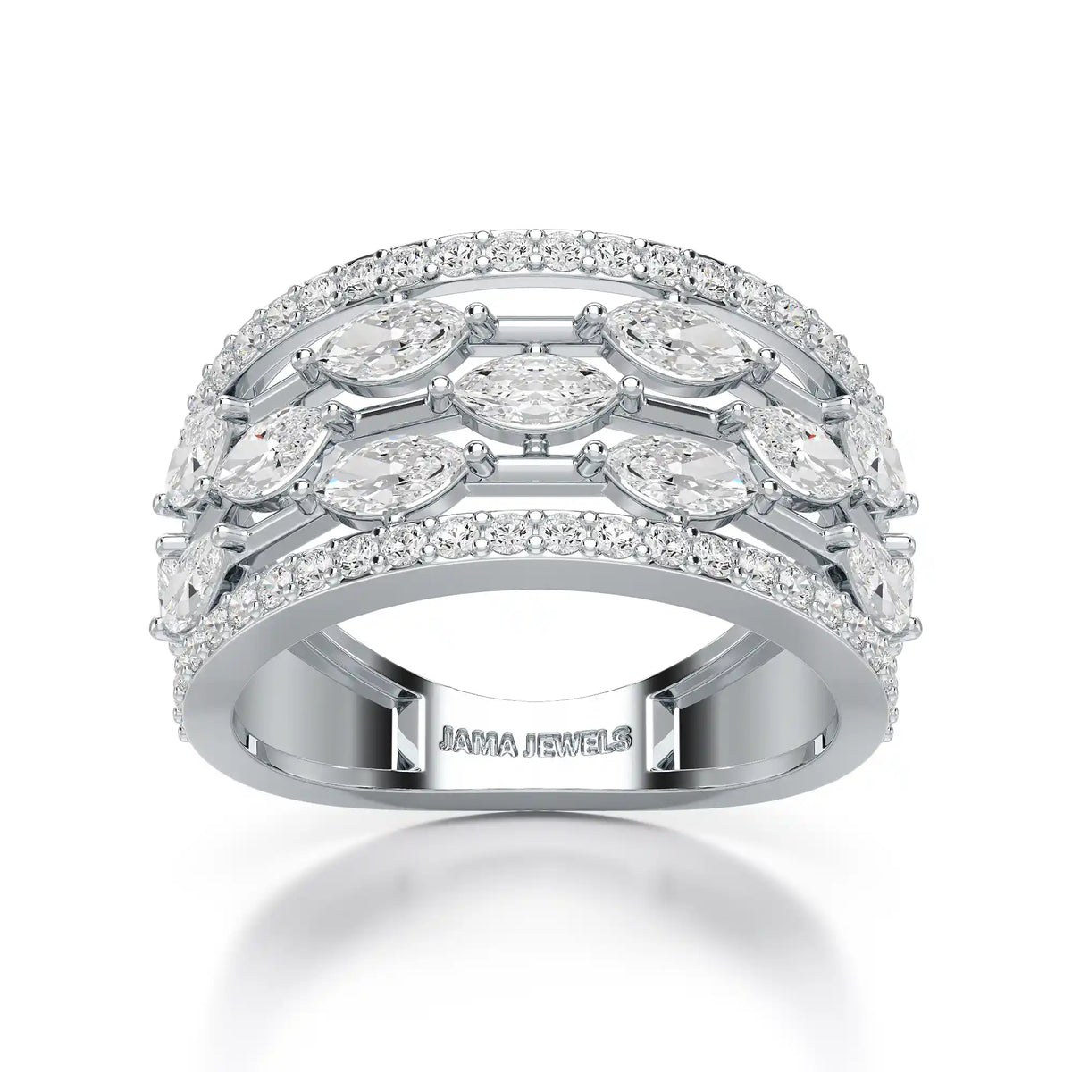 1.75 CT Five Row Ring with Marquise & Round Diamonds