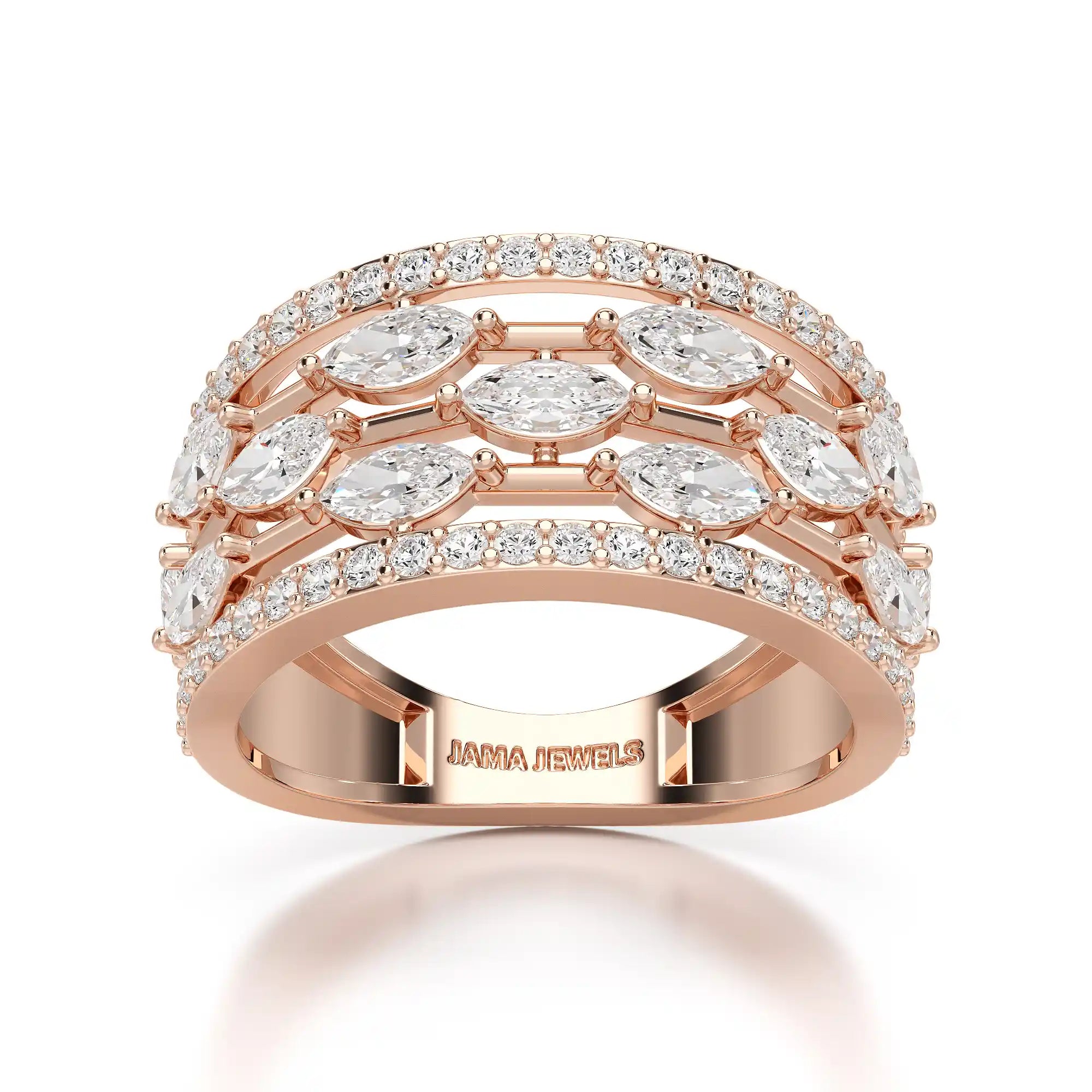 1.75 CT Five Row Ring with Marquise & Round Diamonds