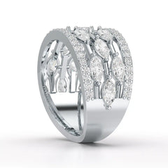 1.75 CT Five Row Ring with Marquise & Round Diamonds