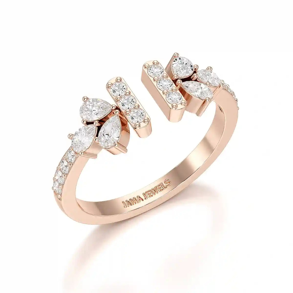 0.5 CT Lab Diamond Open Ring with Pear and Round Cut Diamonds