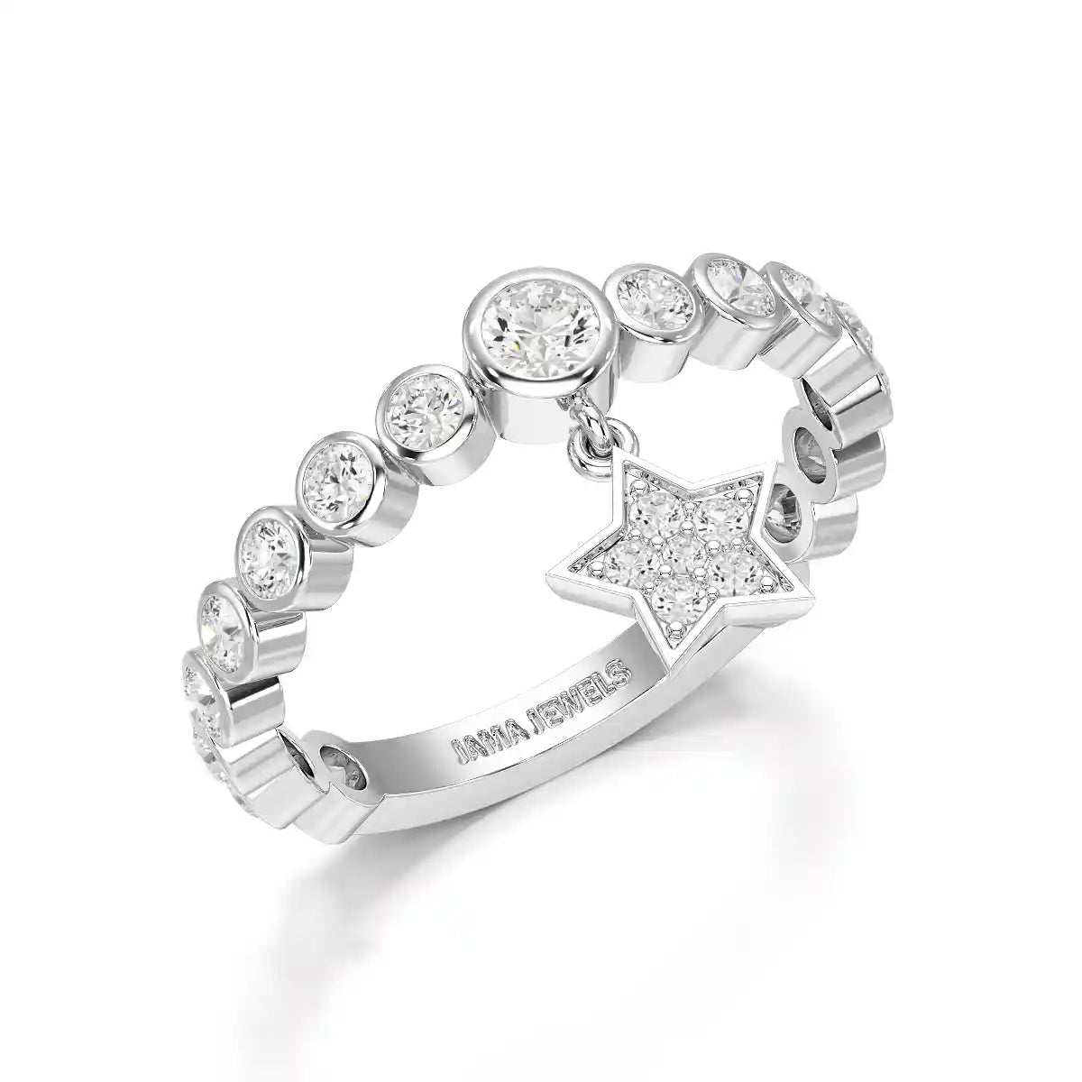 0.70 CT Round Cut Lab Diamond Ring with a Dangling Star