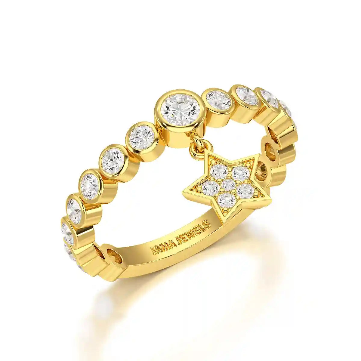 0.70 CT Round Cut Lab Diamond Ring with a Dangling Star