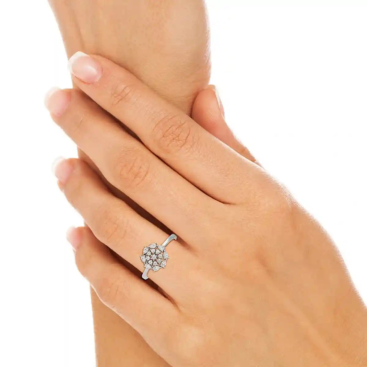 0.35 CT Cluster Ring with Pear and Round Cut Lab Diamonds