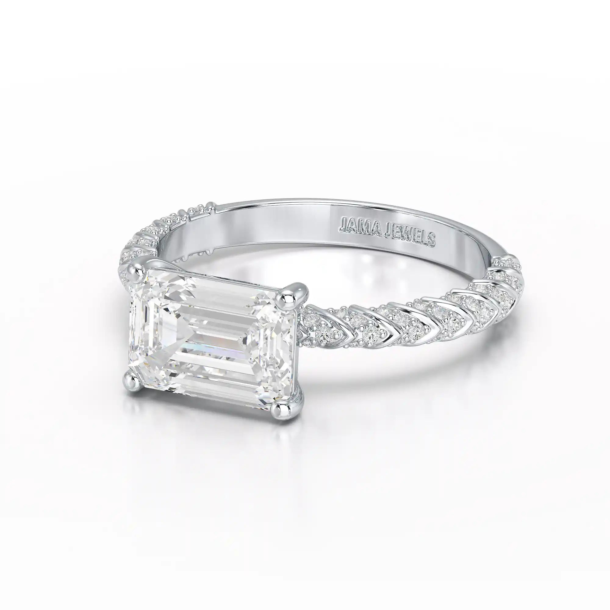 2.40 CT Straight Emerald Cut Lab Diamond Ring